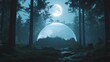 © Yana - Illuminated geodesic dome in a serene forest under a full moon at night