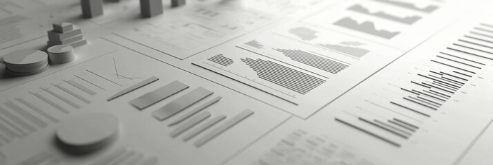Leinwandbilder - 3D charts and graphs on financial report papers.