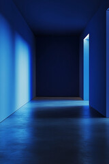 Aufkleber - Minimalistic blue hallway with glowing light accents and reflective flooring