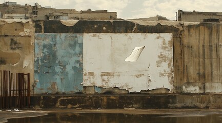 Poster - A white bird shaped hole in a dilapidated wall.