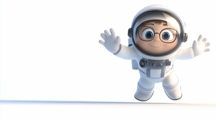 Leinwandbilder - A cheerful cartoon astronaut floats in space, arms outstretched.