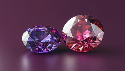 Poster - Two vibrant gemstones, purple and pink, displayed on a dark background, showcasing their brilliance and facets.