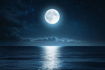 Wall Mural - large moon is reflected in the water of the ocean