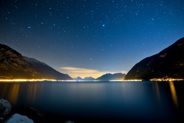 Wall Mural - Beautiful night sky with a large body of water in the foreground