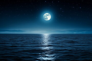 Wall Mural - large moon is reflected in the calm ocean waters