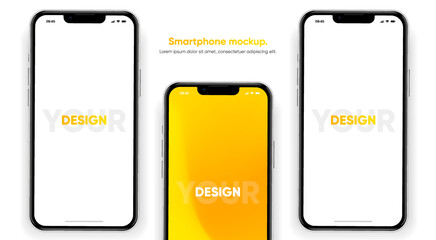Leinwandbilder - Realistic smartphone mockup. Mobile phone vector with isolated on white background. Device front view. 3D mobile phone with shadow. Realistic, high quality smart phone mockup for ui ux presentation.