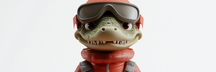 Poster - Cute cartoon dinosaur wearing goggles and winter jacket.
