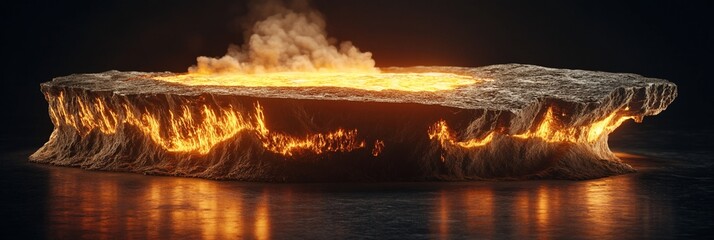 Aufkleber - Fiery, smoky, abstract rock formation with glowing edges, reflecting on dark surface.