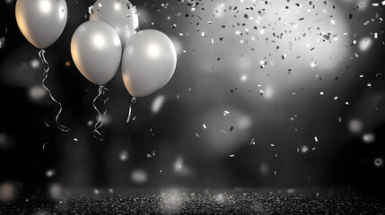 Wall Mural - Party Background with lights, confetti, balloons and ribbon, black and white