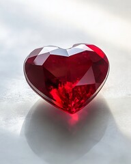 Poster - Close-up of a red heart-shaped crystal on a white surface.