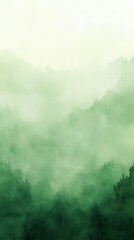 Wall Mural - Misty green forest landscape reveals tranquil and serene natural beauty in early morning light