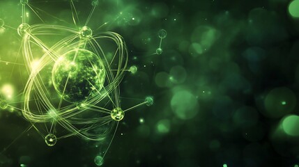 Leinwandbilder - Abstract green atom model with orbiting electrons on dark background.