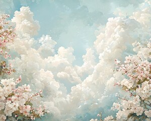 Poster - Dreamy pastel sky with cherry blossoms.