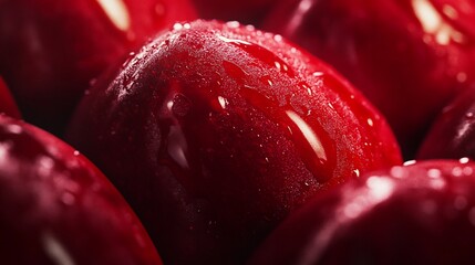 Poster - Close-up of fresh, red cherries with water droplets. (1)