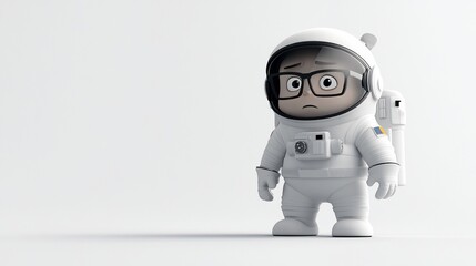 Poster - Sad cartoon astronaut in spacesuit, glasses, white background.
