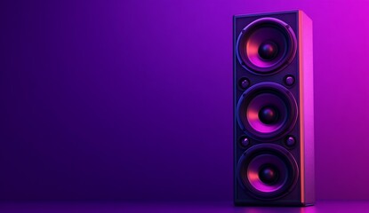 Poster - Three-speaker tower in vibrant purple and pink lighting.