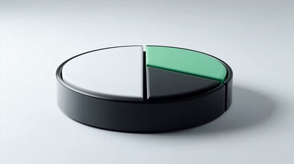 Poster - 3D pie chart with white, grey, and green sections on black base.
