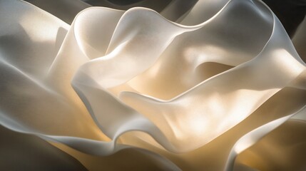 Leinwandbilder - Abstract image of flowing, translucent, ivory fabric with dramatic light and shadow.