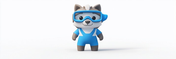 Poster - Cute cartoon husky wearing diving goggles and blue suit.