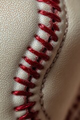 Poster - Close-up of a baseball's textured leather and red stitching.