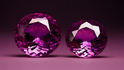Poster - Two vibrant purple gemstones, one larger than the other, displayed against a deep purple backdrop.