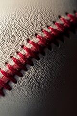 Aufkleber - Close-up of a baseball's textured leather and red stitching. (3)