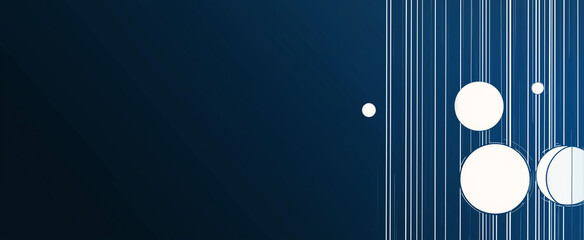 Poster - A minimalist design featuring a dark blue background, vertical white lines, and varying sizes of off white circles. Simple, elegant, and modern abstract art.
