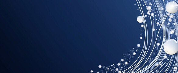 Poster - A minimalist design featuring a dark blue background, vertical white lines, and varying sizes of off white circles. Simple, elegant, and modern abstract art.