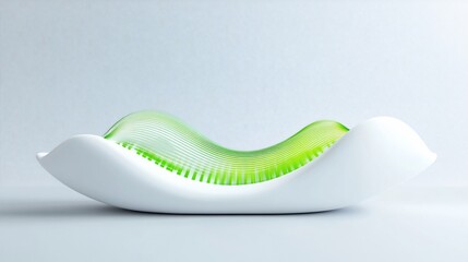 Poster - Modern minimalist white and green wave-shaped lounge chair design.