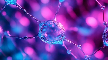 Poster - Abstract neural network, interconnected nodes glowing in vibrant pink and blue.