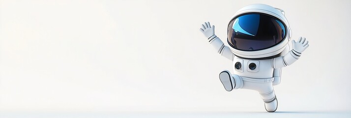 Leinwandbilder - Joyful cartoon astronaut floating in space, celebrating success.