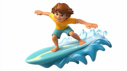 Poster - Happy cartoon boy surfing a wave.