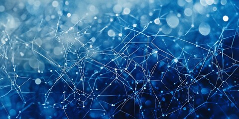 Poster - Abstract blue network connection background with bokeh lights.