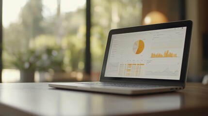 Poster - Laptop displaying financial charts and graphs on a table.