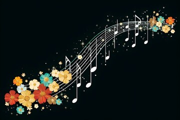 Leinwandbilder - A whimsical illustration of musical notes flowing through a field of colorful flowers, creating a magical and harmonious scene.