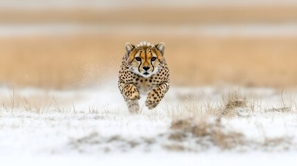 wild cheetah chase in winter wilderness