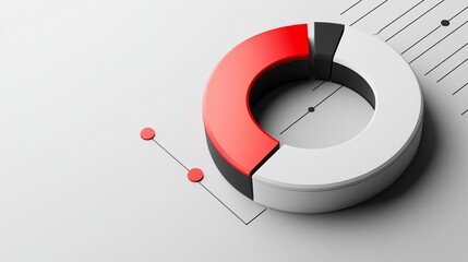 Poster - 3D donut chart showing data segments in red, black and white on a light grey background.