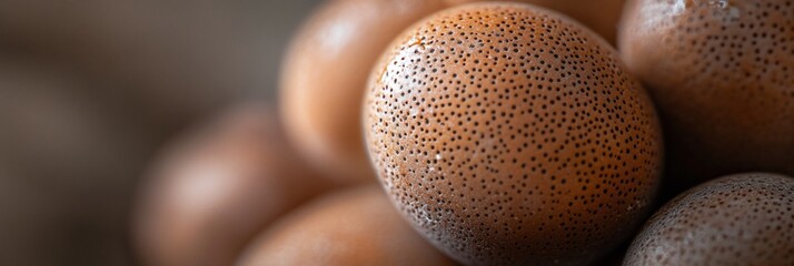 Poster - Close-up of numerous small, round, textured objects clustered together.
