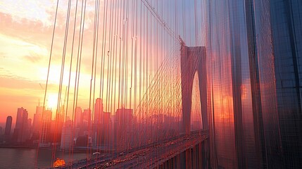 Aufkleber - Sunset reflected in modern skyscraper's glass facade, cityscape view.