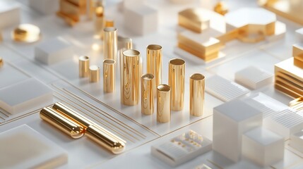 Poster - Abstract gold and white geometric shapes forming a graph on a circuit board-like surface.