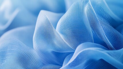 Leinwandbilder - Abstract blue fabric texture.  Soft, flowing waves of sheer textile.  Close-up detail.