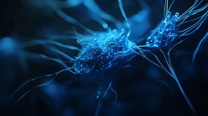 Leinwandbilder - Abstract blue glowing particles forming complex network structure.