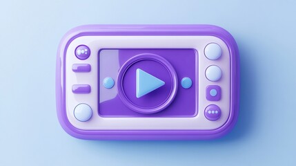 Poster - Purple and white 3D rendered media player with play button.