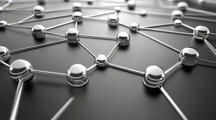 Fototapete - Abstract metallic network connection nodes.