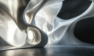 Wall Mural - Abstract white forms, dark background, smooth curves.