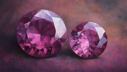 Aufkleber - Two vibrant purple gemstones, one larger than the other, displayed against a textured purple backdrop.