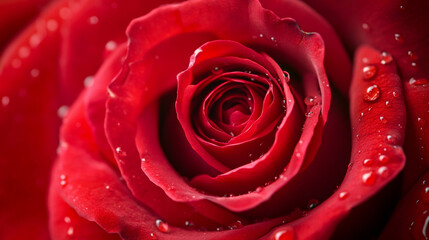 Poster - Red rose with delicate water drops, creating a romantic atmosphere perfect for Valentine's Day celebrations