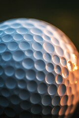 Aufkleber - Close-up of a golf ball at sunset, highlighting its dimpled surface and warm lighting.