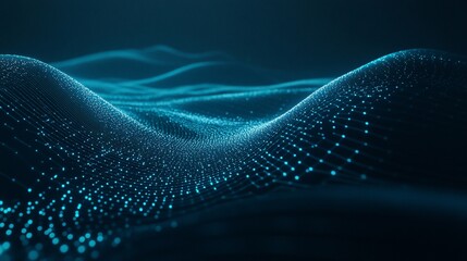 Aufkleber - Abstract blue digital wave pattern, glowing particles forming a flowing landscape.