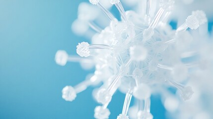 Poster - Close-up of a white virus model against a light blue background.